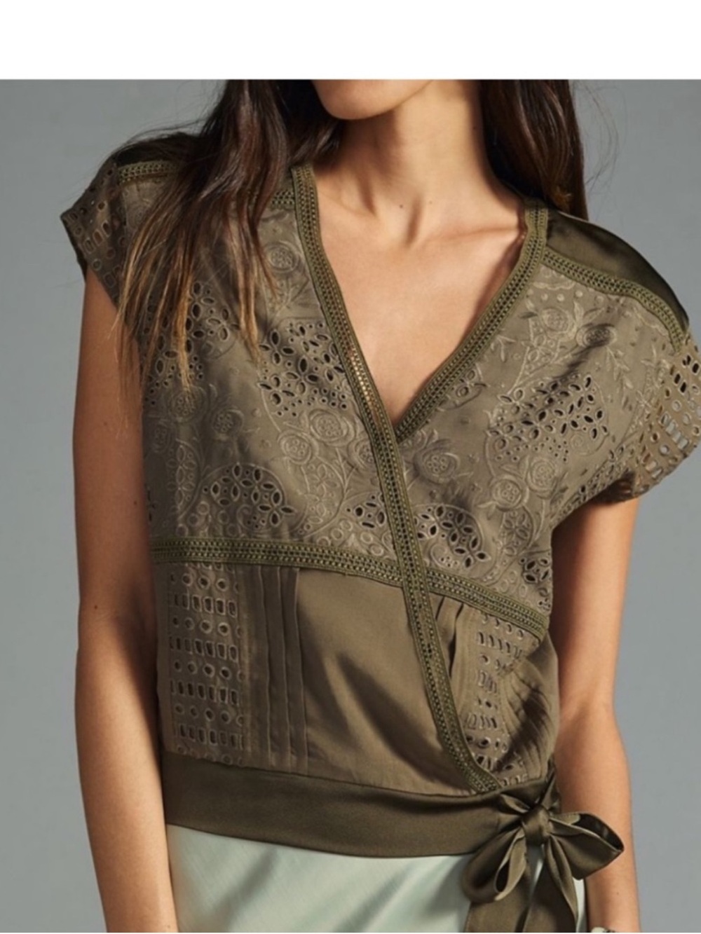 Anthropologie Tiny Tatiana Wrap Top Olive